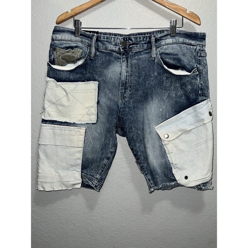 Jordan Craig Travis Patchwork Shorts Mens 36 Blue Denim Distressed Wash Y2K Like
